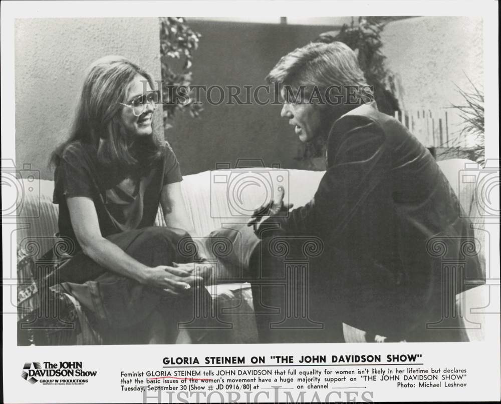 1980 Press Photo Feminist Gloria Steinem on &quot;The John Davidson Show&quot; - hpp41433- Historic Images