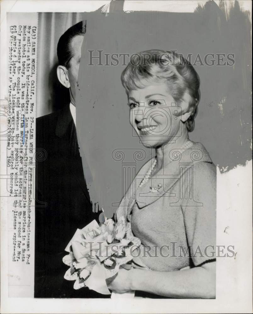 1960 Press Photo Actress Lana Turner &amp; Husband Fred May on Wedding Day- Historic Images