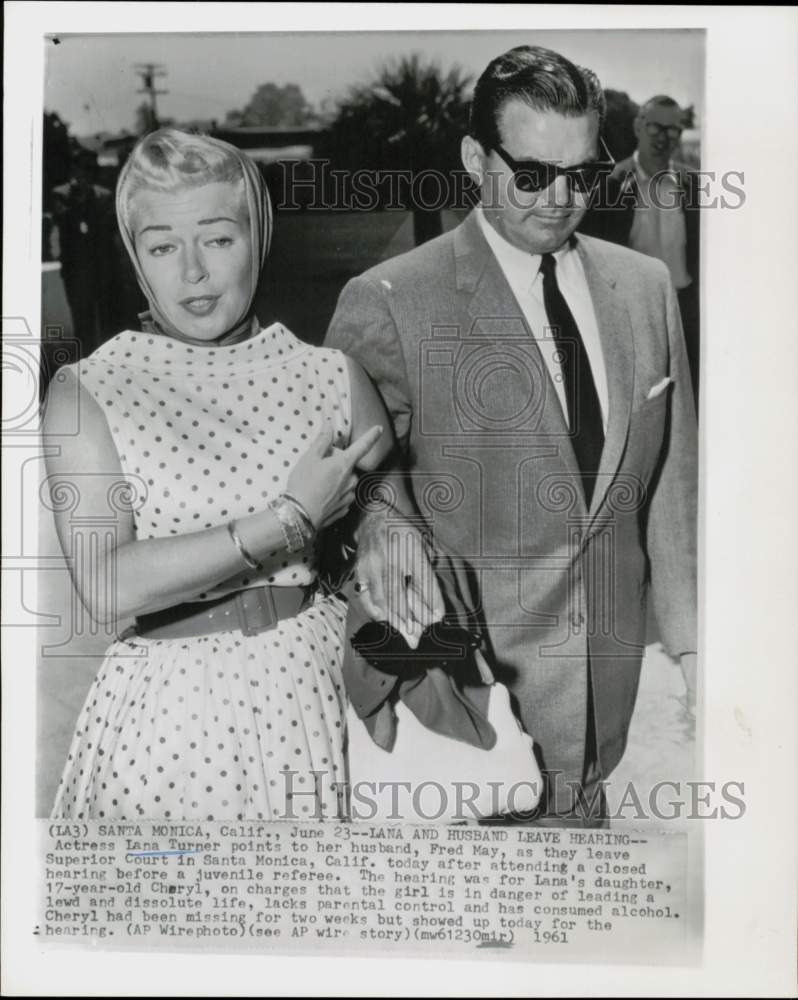 1961 Press Photo Actress Lana Turner &amp; Husband Fred May Leave Court Hearing- Historic Images