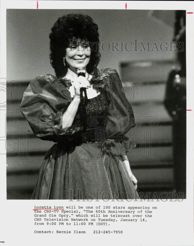 1986 Press Photo Singer Loretta Lynn in Grand Ole Opry CBS-TV Special- Historic Images