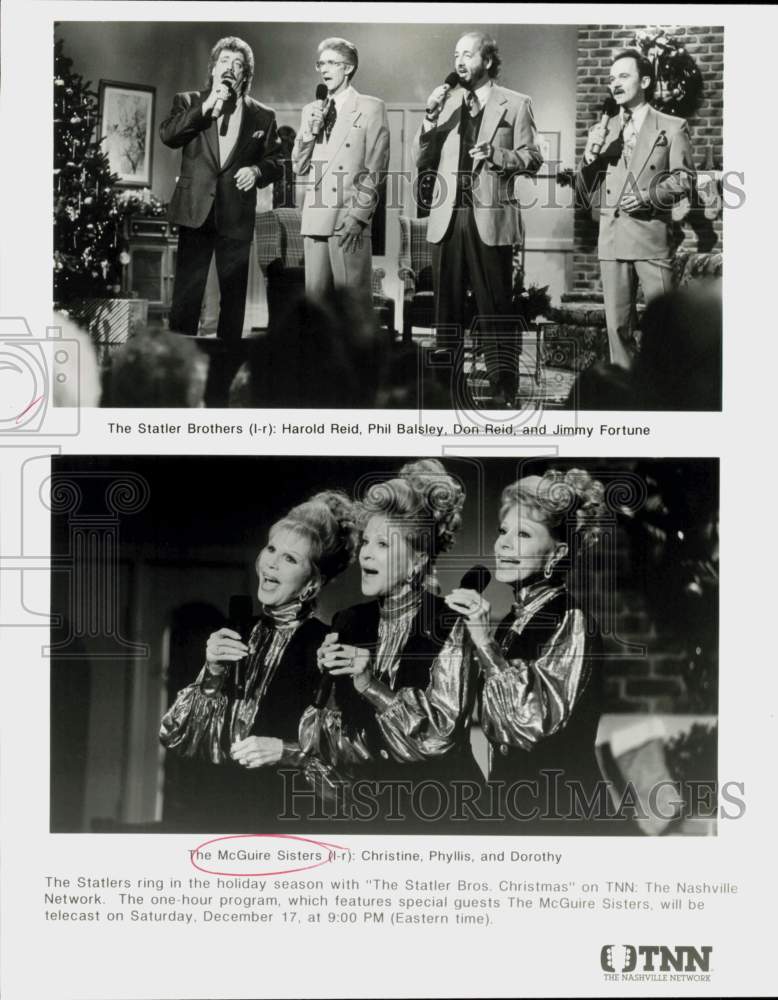 Press Photo The Statler Brothers, The McGuire Sisters in TNN Christmas Special- Historic Images