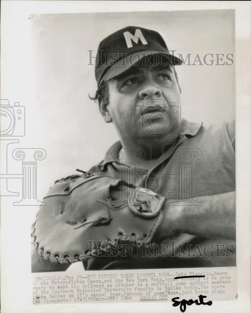 1964 Press Photo Opera Singer Ezio Flagello Pitching in Softball Game, Dallas- Historic Images