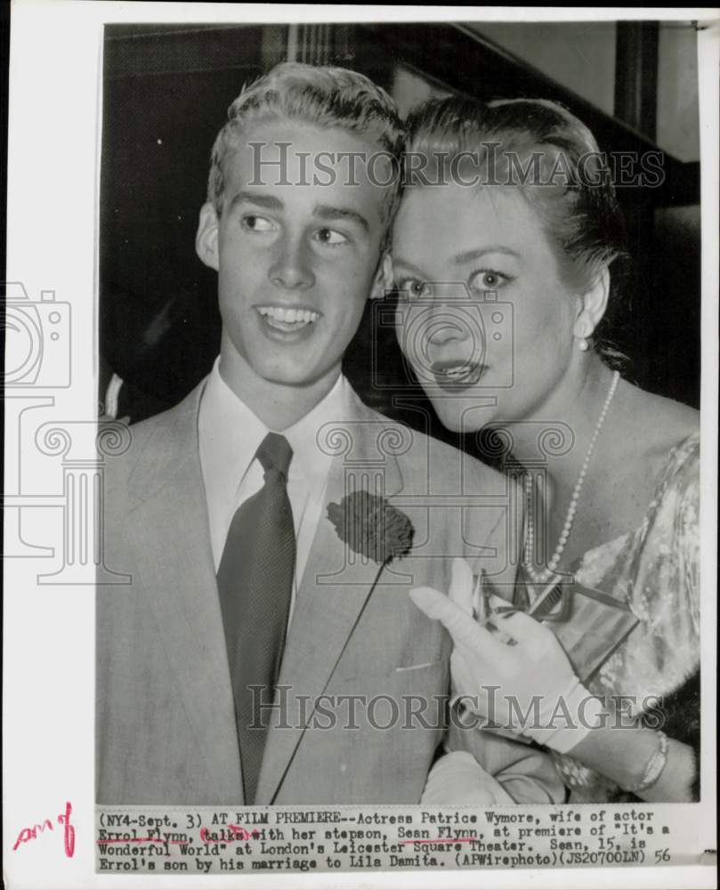 1956 Press Photo Actress Patrice Wymore &amp; Stepson Sean Flynn at London Premiere- Historic Images