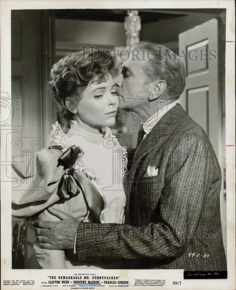 1959 Press Photo Dorothy McGuire, Clifton Webb in The Remarkable Mr. Pennypacker- Historic Images