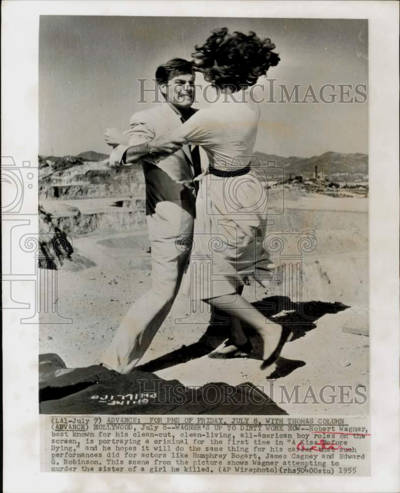 1955 Press Photo Actor Robert Wagner &amp; Co-Star in &quot;A Kiss Before Dying&quot;- Historic Images