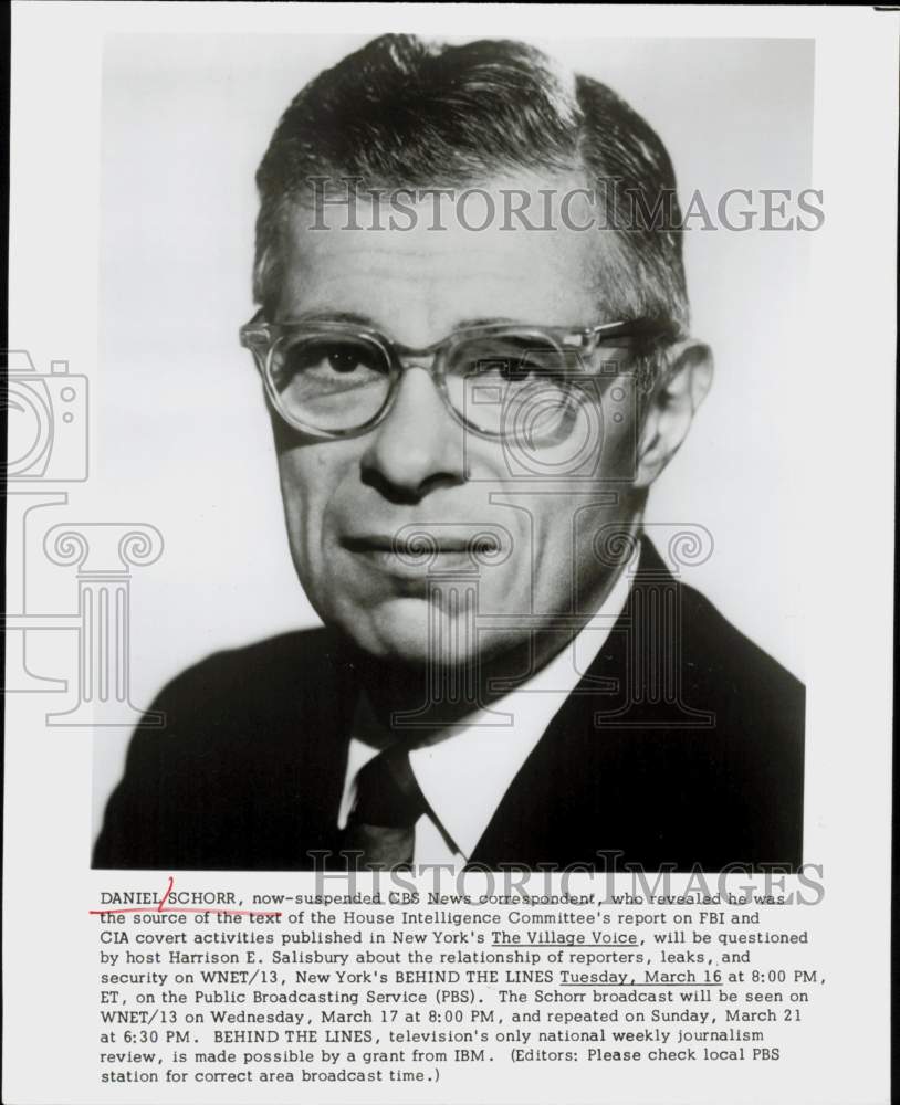 Press Photo Daniel Schorr, CBS News Correspondent - hpp42736- Historic Images