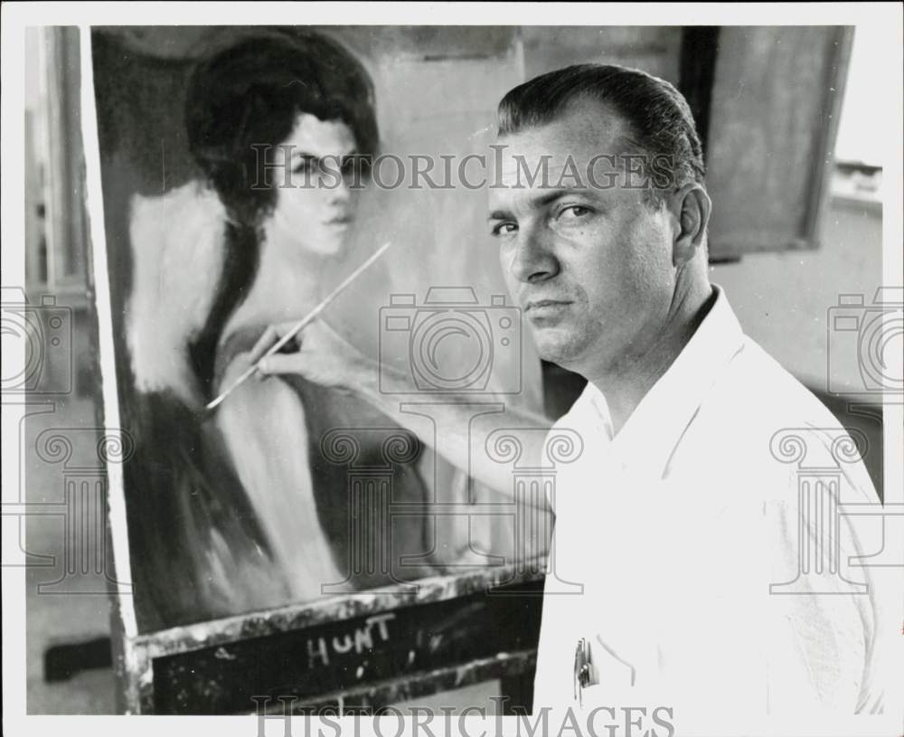 1963 Press Photo Artist Jerry A. Newman working on a painting - hpp42848- Historic Images