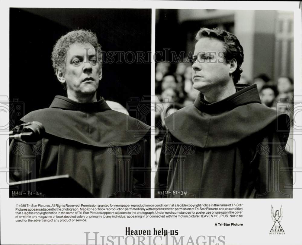 1985 Press Photo Actors Donald Sutherland, John Heard in &quot;Heaven Help Us&quot;- Historic Images