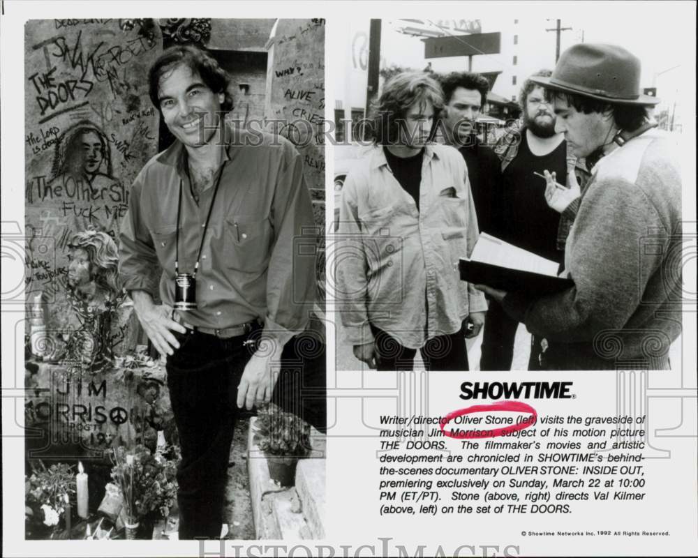 1992 Press Photo Director Oliver Stone & Val Kilmer on "The Doors" Movie Set- Historic Images