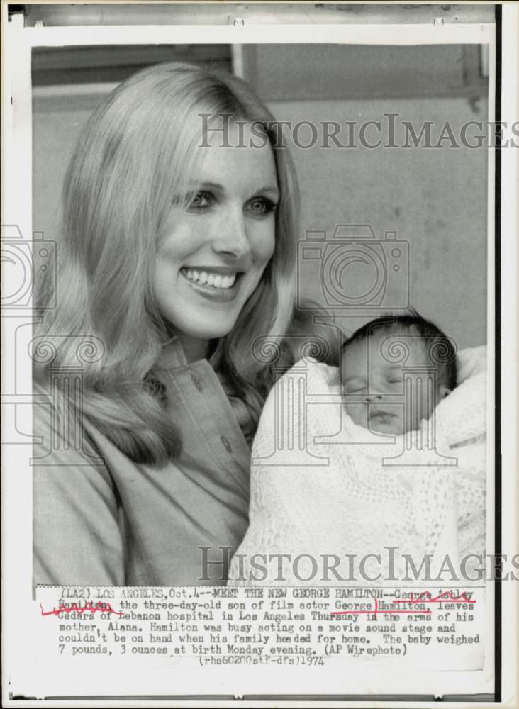 1974 Press Photo Alana Hamilton &amp; Newborn Son George Hamilton, Son of Actor- Historic Images