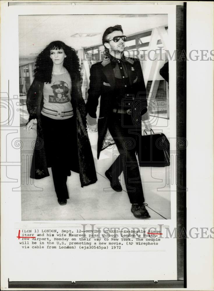 1972 Press Photo Ex-Beatle Ringo Starr &amp; Wife Maureen at Heathrow Airport- Historic Images