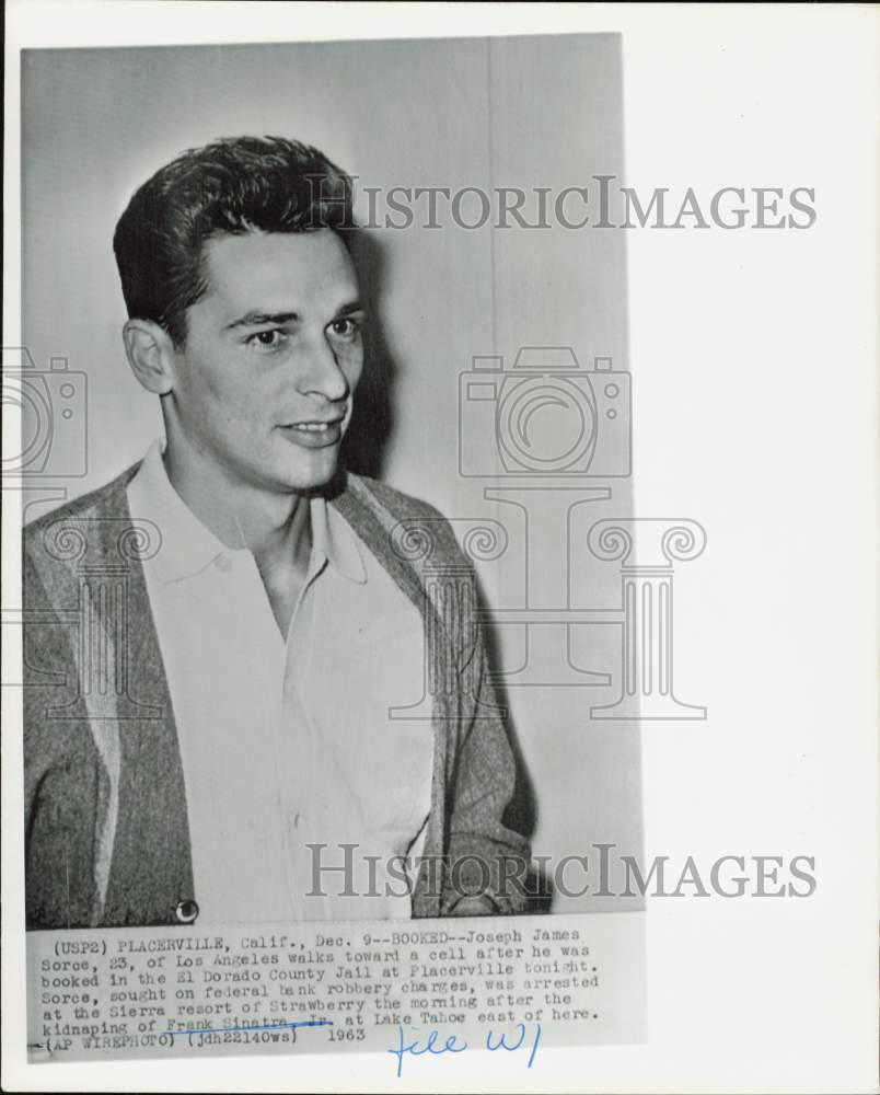 1963 Press Photo Joseph James Sorce, Federal Bank Robbery Suspect, in Jail- Historic Images