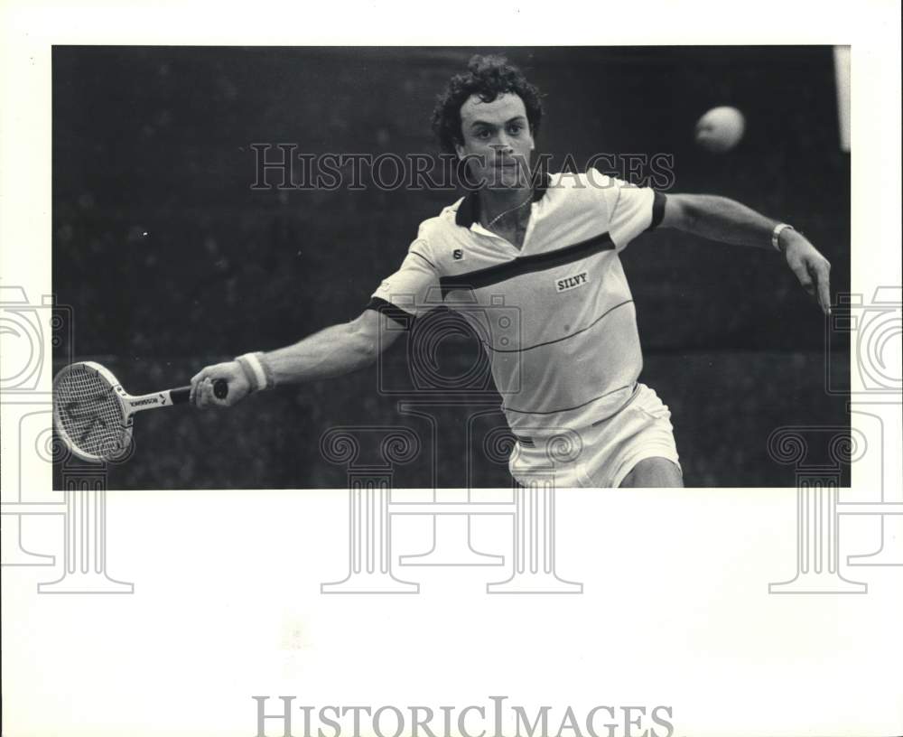 1982 Press Photo Tennis player Jose Luis Clerc hits tennis ball. - hps01422- Historic Images