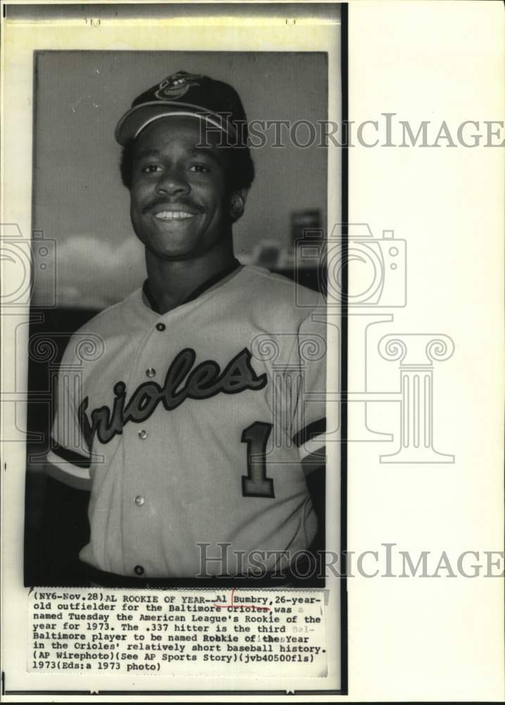 1973 Press Photo Baltimore Orioles&#39; Al Bumbry named Rookie of the Year.- Historic Images