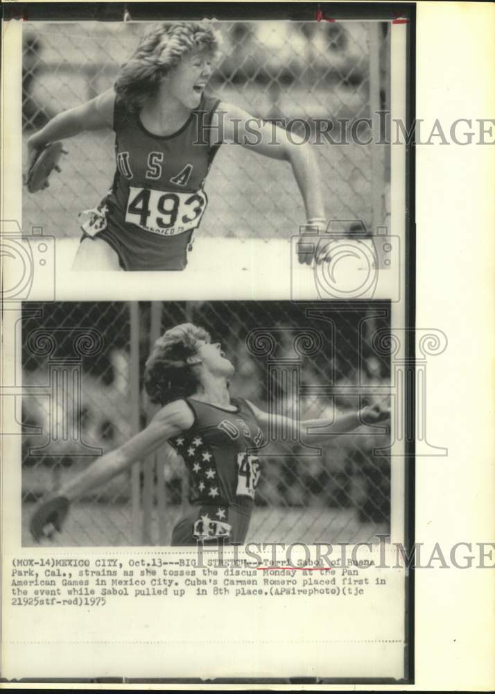 1975 Press Photo USA's Terri Sabol tosses discus in Pan American Games in Mexico- Historic Images