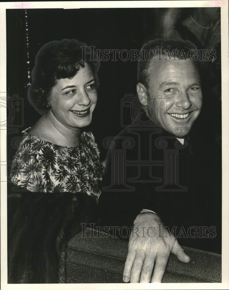 1961 Press Photo Mr. and Mrs. Billy Burke smile at Champions Golf Club.- Historic Images