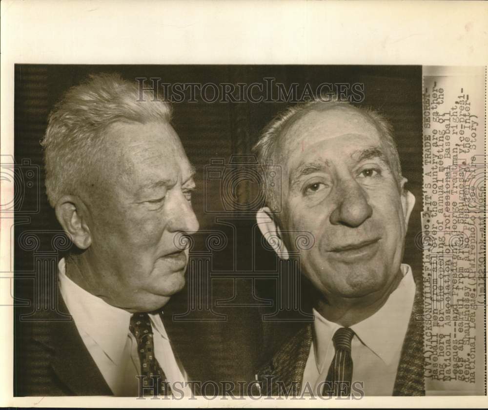 1956 Press Photo George Trautman and Frank Shaughnessy meet in Florida- Historic Images