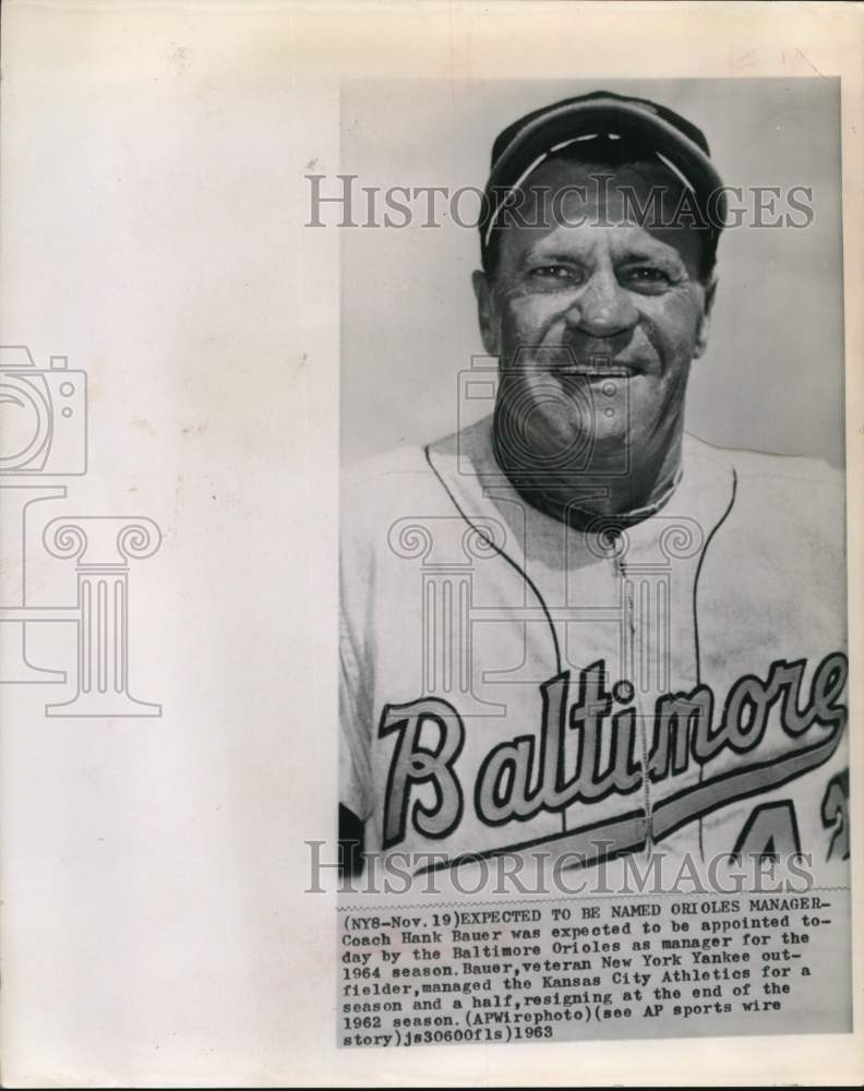 1963 Press Photo Baltimore Orioles Baseball Hank Bauer - hps06464- Historic Images