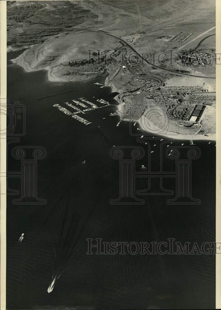 1977 Press Photo Aerial of Lake Powell above Glen Canyon Dam in Arizona- Historic Images