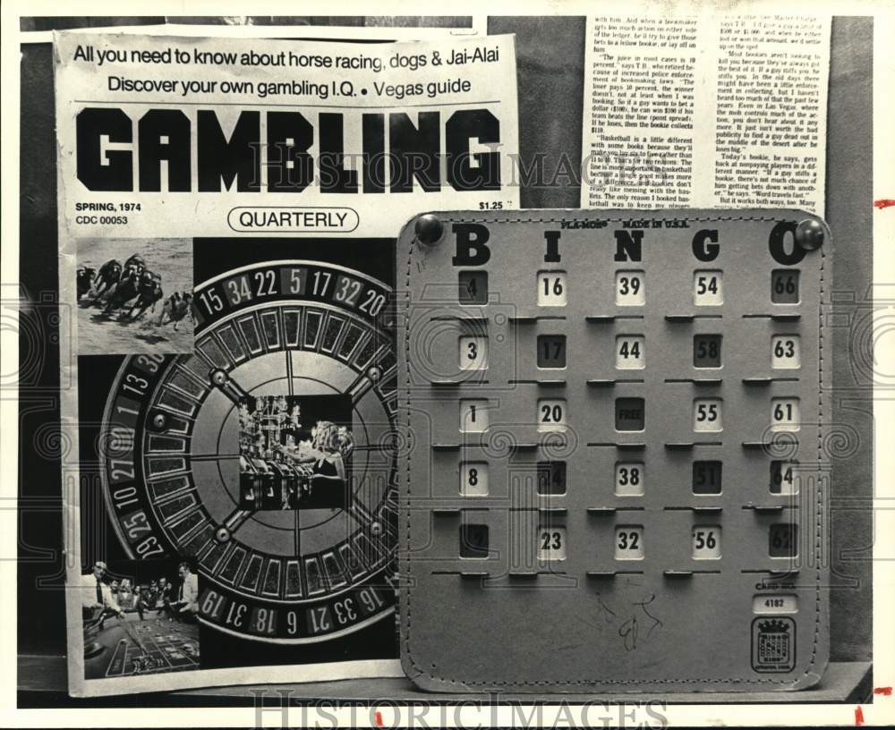 1974 Press Photo Bingo Card and Gambling Quarterly Magazine - hps07298- Historic Images