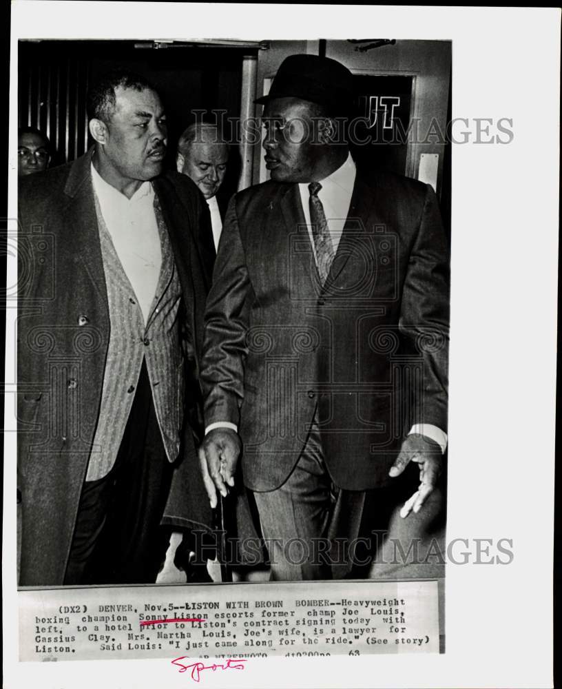 1963 Press Photo Boxers Sonny Liston and Joe Louis in Denver, Colorado- Historic Images