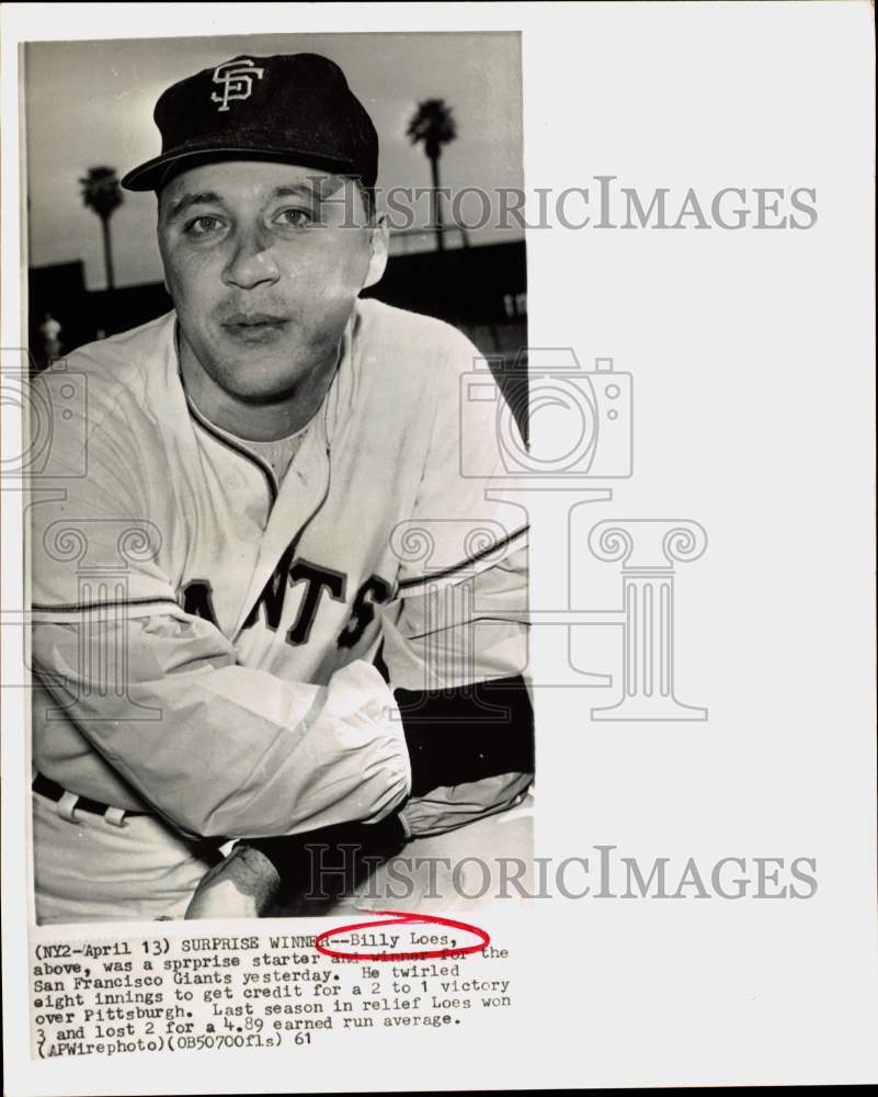 1961 Press Photo San Francisco Giants baseball pitcher Billy Loes. - hps08770- Historic Images