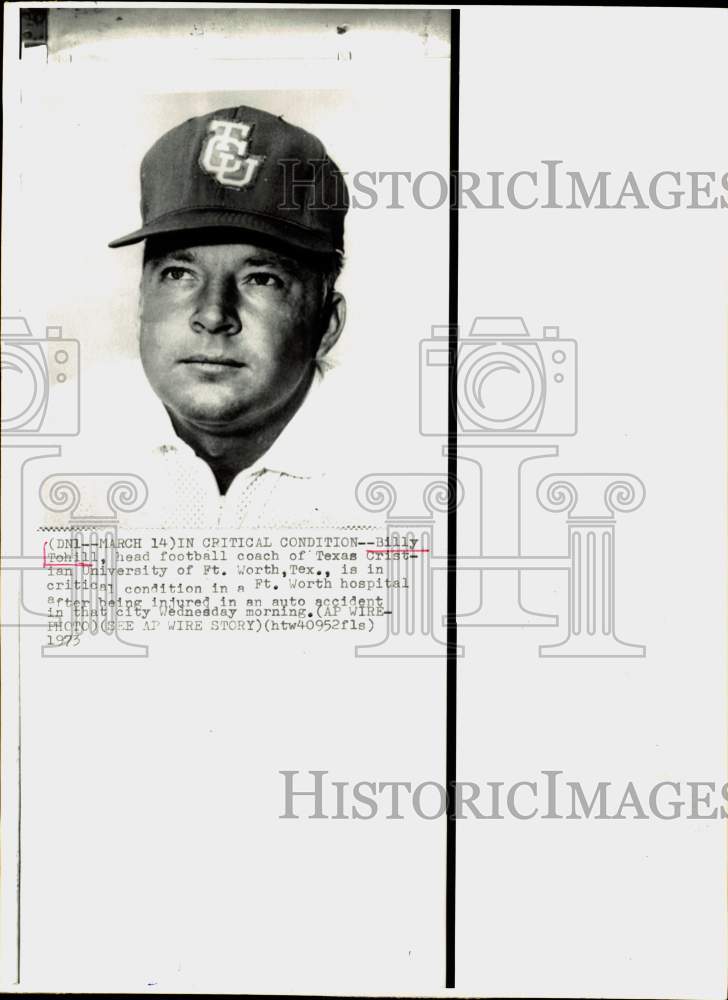 1975 Press Photo Texas Christian University Head Football Billy Tohill- Historic Images