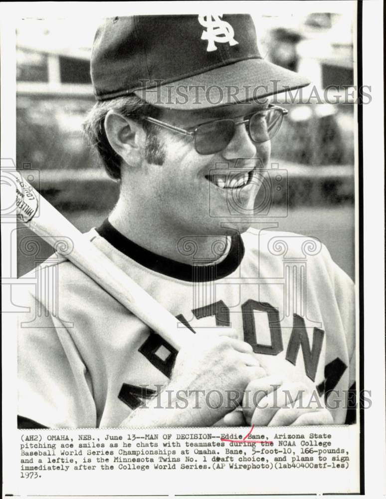 1973 Press Photo Arizona State University Baseball Player Eddie Bane, Omaha- Historic Images