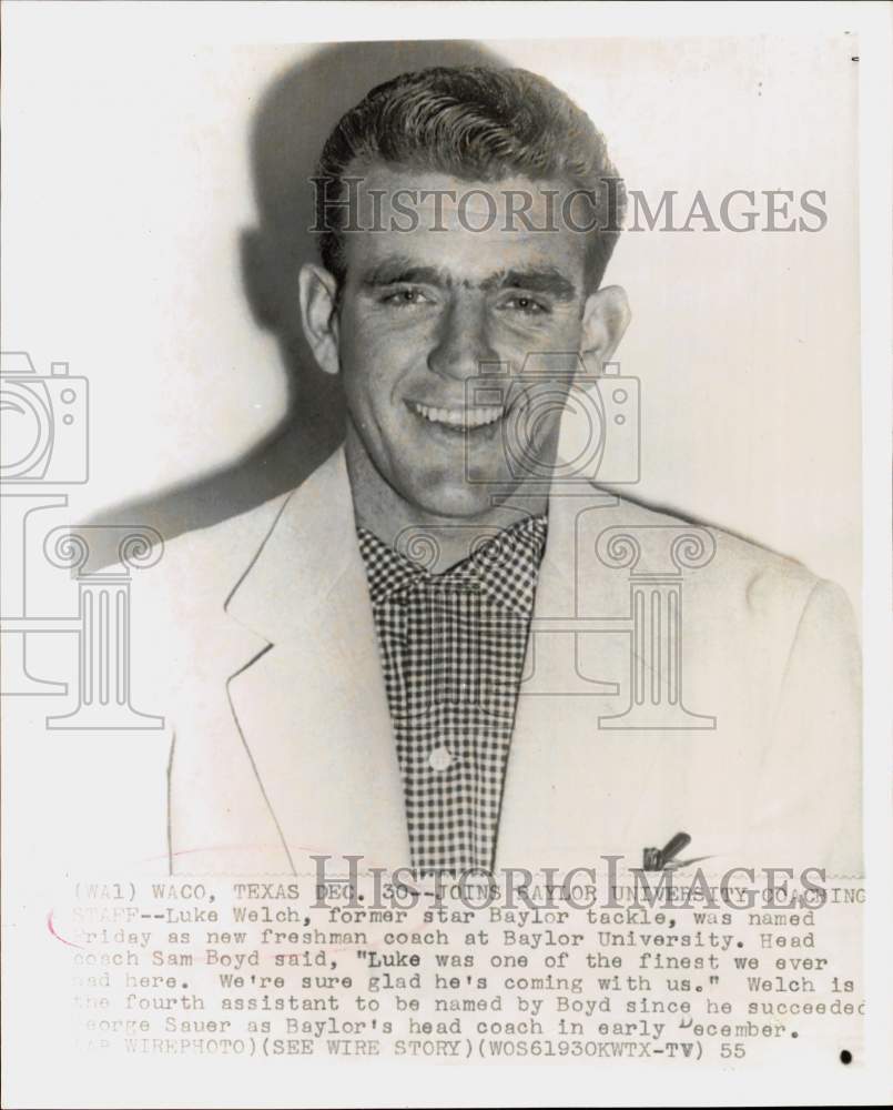 1955 Press Photo Luke Welch, Baylor University Football in Waco, Texas- Historic Images