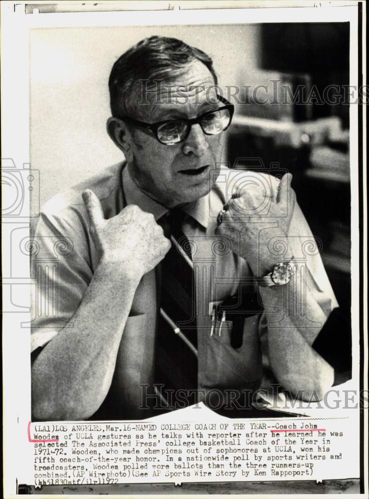 1972 Press Photo UCLA Basketball John Wooden in Los Angeles - hps09453- Historic Images