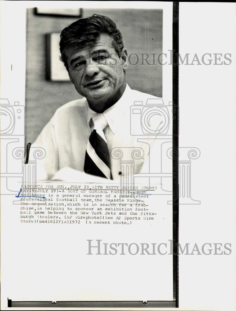 1972 Press Photo General Manager of nonexistent football team Hugh McElhenny.- Historic Images