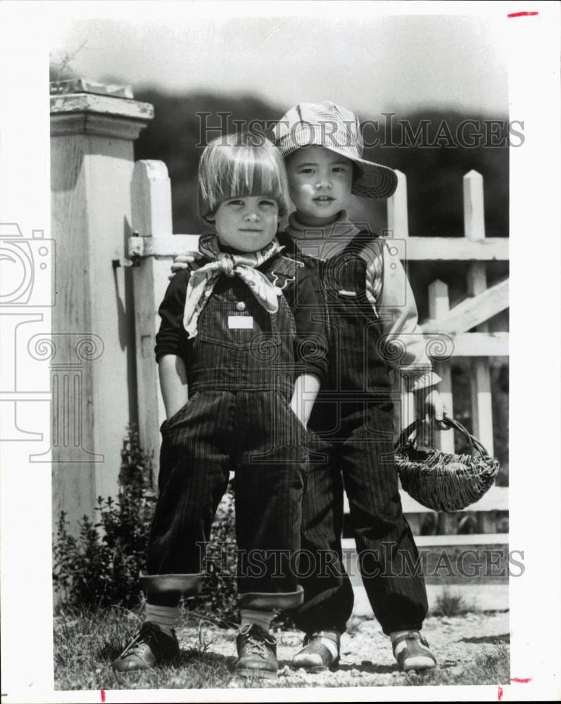 1983 Press Photo Children model Overalls outside - hps10181- Historic Images