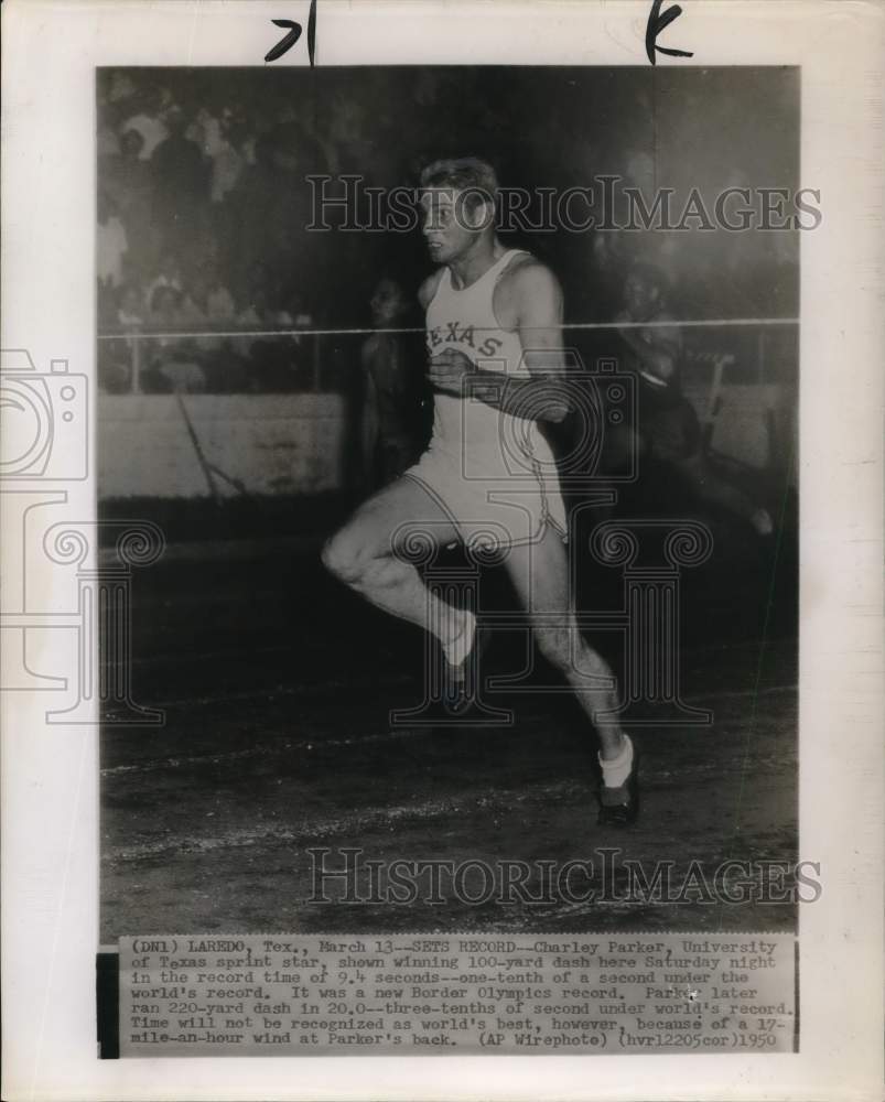 1950 Press Photo Charley Parker, University of Texas Sprinter in Laredo, Texas- Historic Images