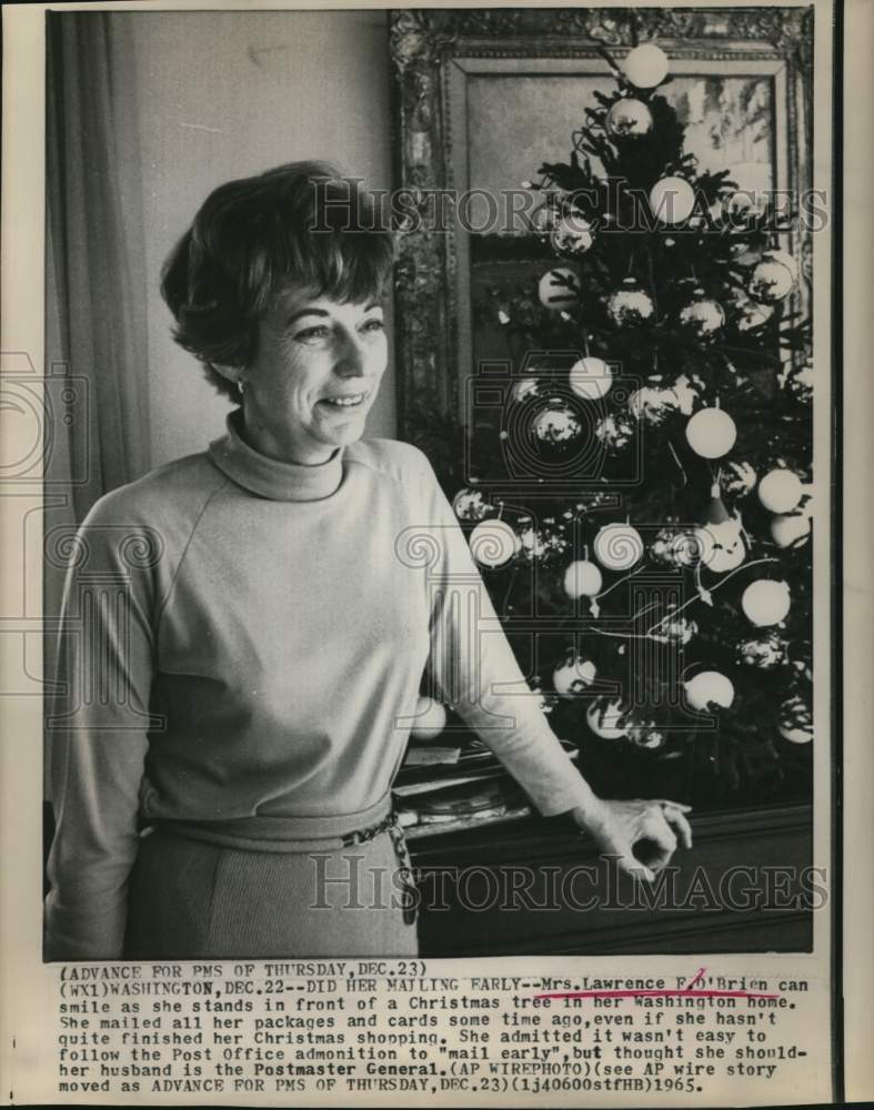 1965 Press Photo Wife of Postmaster General Mrs. Lawrence F. O&#39;Brien, Washington- Historic Images