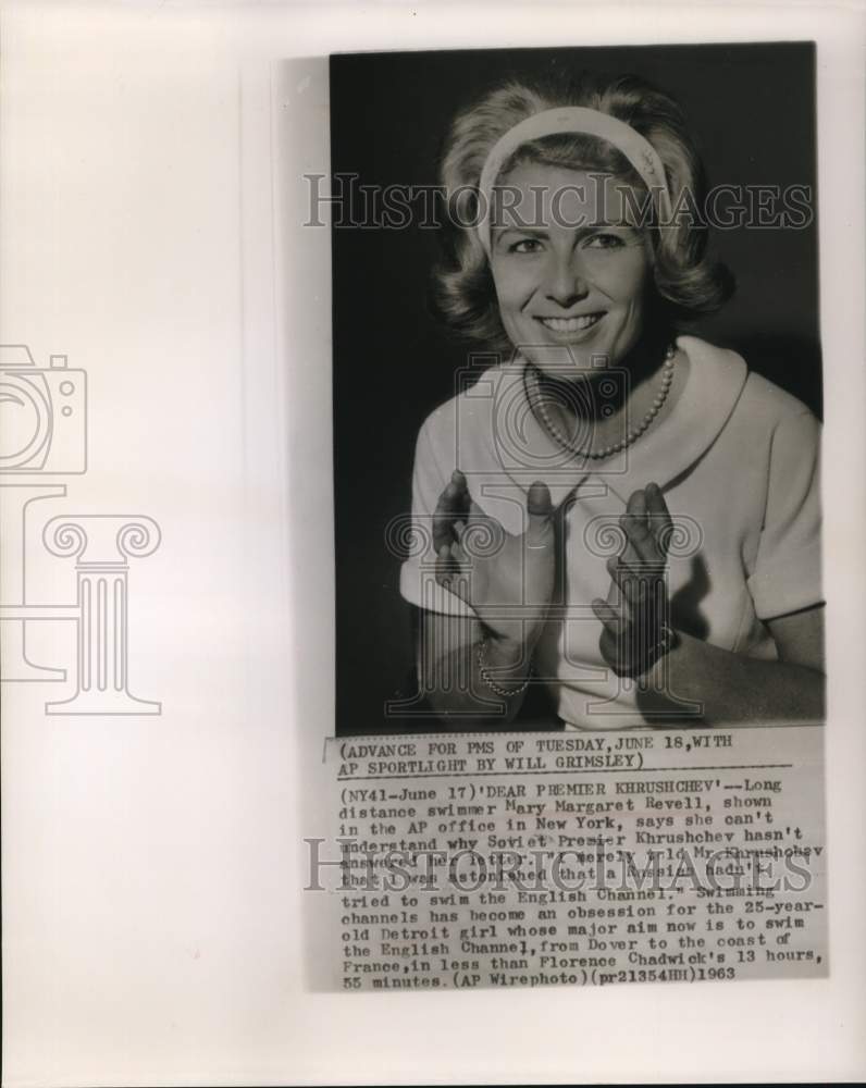 1963 Press Photo Distance swimmer Mary Margaret Revell in New York - hps12371- Historic Images