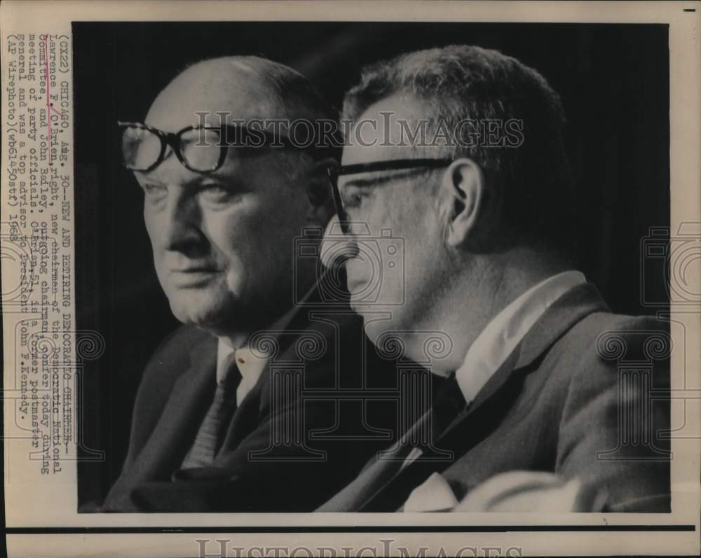 1968 Press Photo Democratic Chairmen Lawrence O&#39;Brien and John Bailey in Chicago- Historic Images