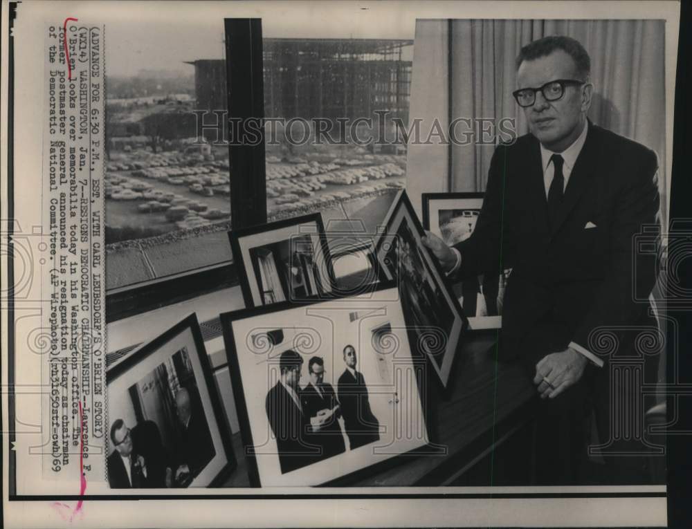 1969 Press Photo Postmaster General Lawrence F. O&#39;Brien in his Washington Office- Historic Images