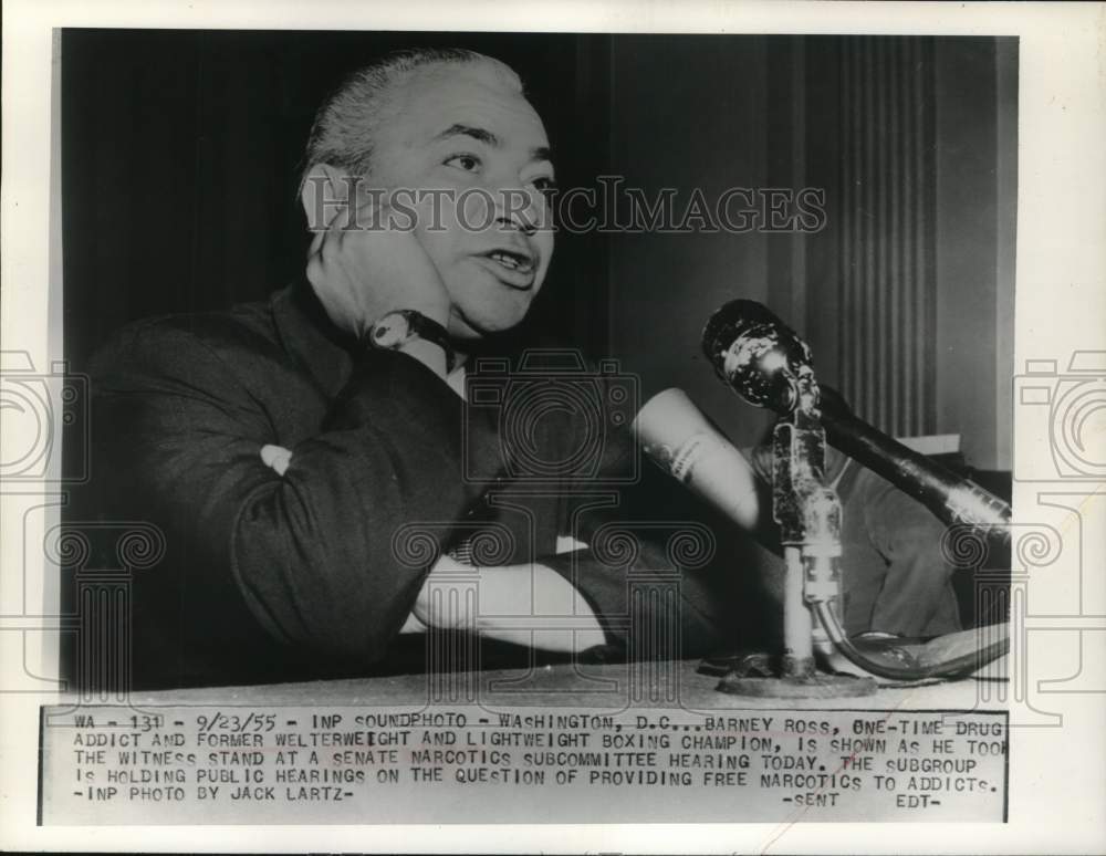 1955 Press Photo Barney Ross, Former Boxing Champion, at Senate Subcommittee- Historic Images