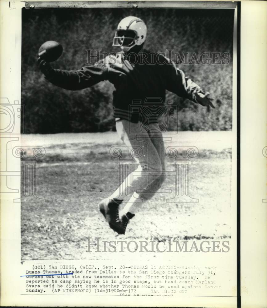 1972 Press Photo San Diego Chargers Football Running Back in California- Historic Images