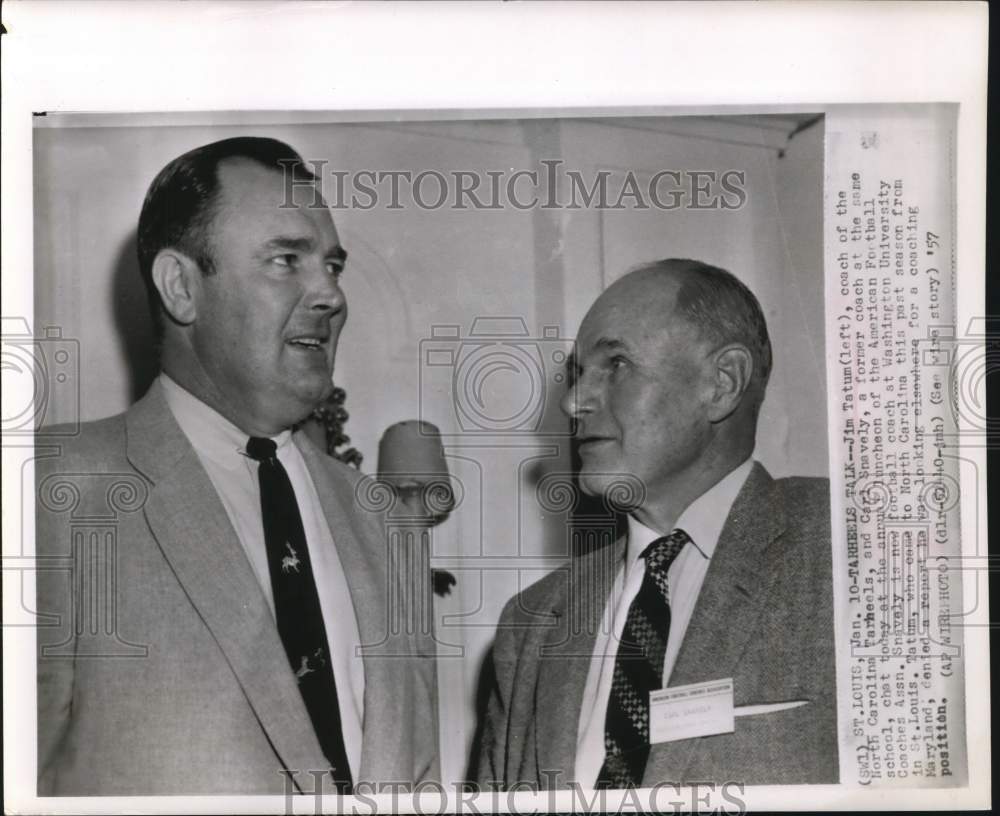 1957 Press Photo College Football Coaches Jim Tatum &amp; Carl Snavely, St. Louis- Historic Images