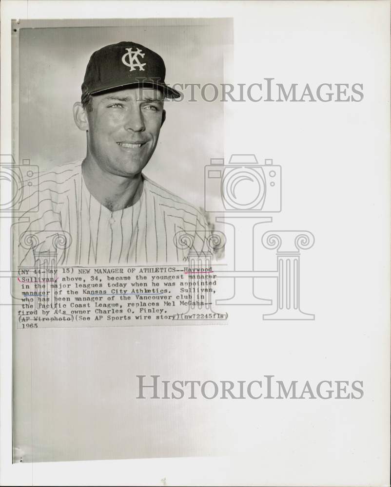 1965 Press Photo Kansas City Athletics baseball manager Haywood Sullivan- Historic Images
