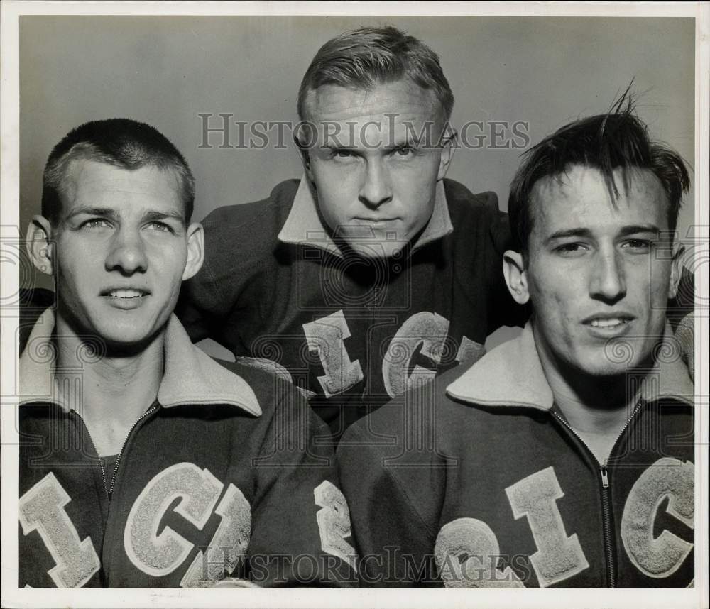 1958 Press Photo Rice Football Team Members Teddy Riggs, Otha Byrd, Staff Miller- Historic Images