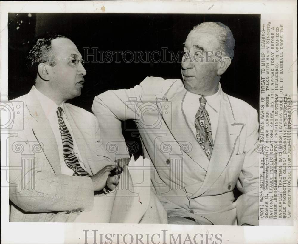 1951 Press Photo Baseball executives George C. Trautman, Harry Simmons in D.C.- Historic Images