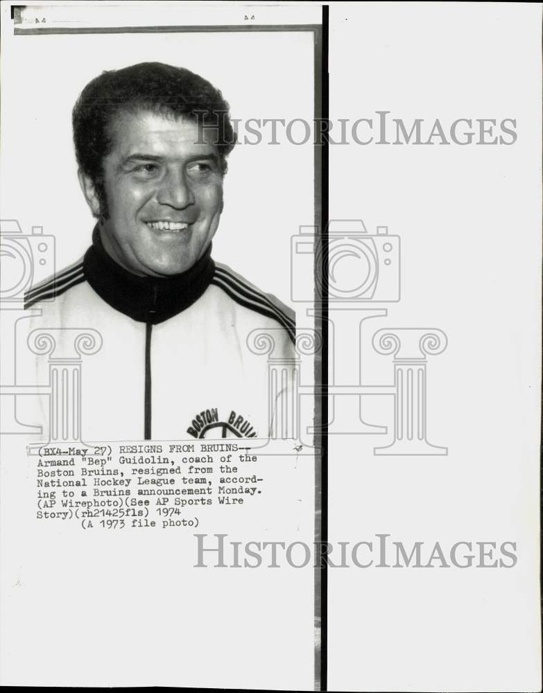 1973 Press Photo Former Boston Bruins hockey coach Armand &quot;Bep&quot; Guidolin- Historic Images