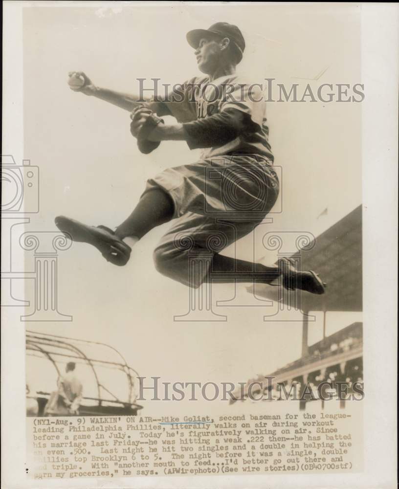 Press Photo Philadelphia Phillies Baseball Player Mike Goliat at Pregame Workout- Historic Images