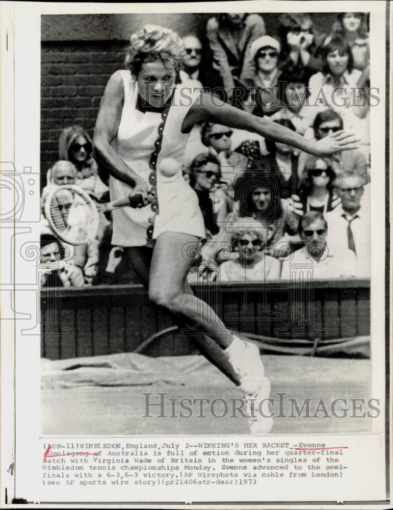 1973 Press Photo Evonne Goolagong plays Wimbledon tennis in England - hps19255- Historic Images