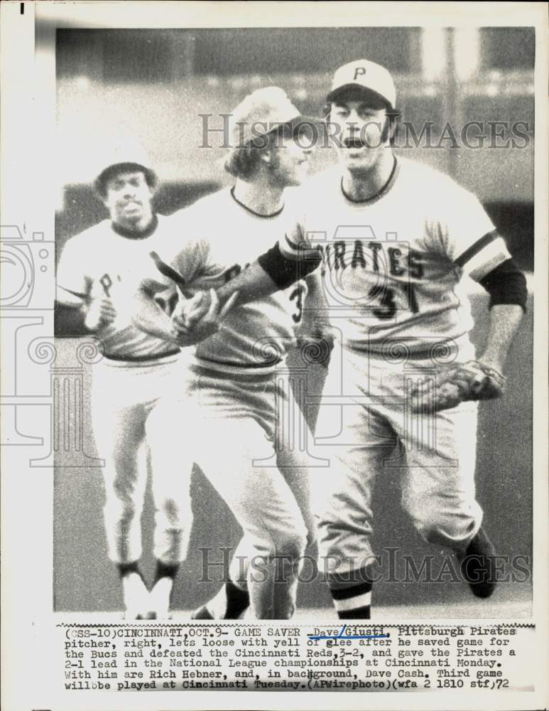 1972 Press Photo Pittsburgh Pirates Dave Giusti, Rich Hebner, Dave Cash at Reds- Historic Images