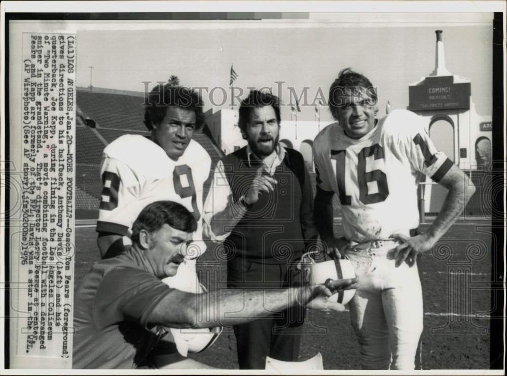 1976 Press Photo Director, Football Coach, Players Film Scene in Los Angeles- Historic Images