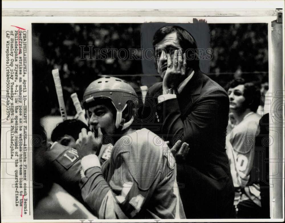 1974 Press Photo Atlanta Flames Hockey Bernie Geoffrion, Philadelphia- Historic Images