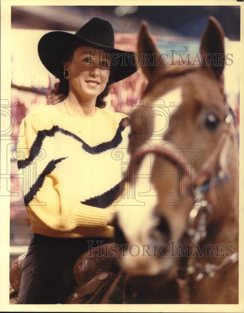 1989 Press Photo Rodeo barrel racer Marlene Eddleman of Ramah, Colorado- Historic Images